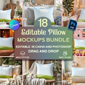 Lot de maquettes d'oreillers confortables : 18 designs textiles PSD et Canva