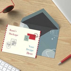 Card and open envelope mockup Psd and Jpg, Gift envelope mockup, Gift card mockup, Invitation card mockup, Invitation envelope mockup Psd