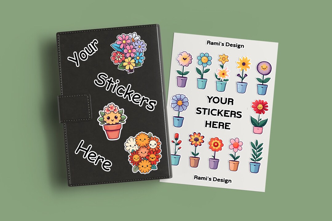 Journal Notebook Sticker Design Journal and Sheet Stickers Mockup Psd and Jpg, Mockup Design for ...