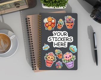 Spiral Notebook Stickers Mockup, Realistic stickers mockup for showcasing artwork, Book cover mockup Psd and Jpg