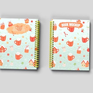 front and back 8.5x11 spiral notebook mockup, Editable spiral bound book PSD mockup, Wire-bound notebook cover mockup, notebook mockup psd