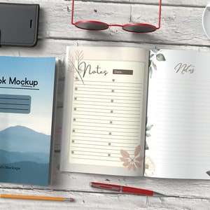 Kdp open and closed book mockup,  Open and closed Notebook mockup, Open and closed book with blank pages, kindle book cover and pages mockup