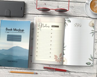 Kdp open and closed book mockup,  Open and closed Notebook mockup, Open and closed book with blank pages, kindle book cover and pages mockup
