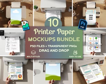 Printer paper mockup bundle, blank A4 sheet mockup, realistic sheet printing mockup, desk office printer mockup, blank page printing mockup