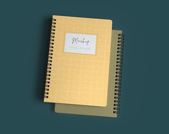 Due libri a spirale coprono mockup Psp e Jpg, Mockup PSD di Sketchbook ad anelli, Mockup PSD rilegati ad anello per blocco note, Mockup PSD per taccuino e taccuino