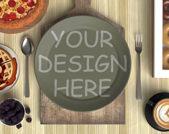 Plate Mockup Psd, Psd close up on ceramic plate mockup, Porcelain plate mockup, Elegant home kitchenware mockup, kitchen mockup
