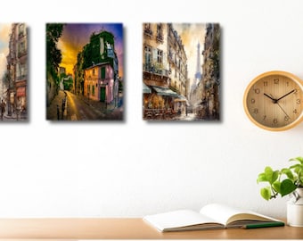 Eiffel Tower wall art/La Maison Rose/Monet/Degas/Renoir/3piece canvas wallart/France/Paris/painterly/impressionism art/19th century art