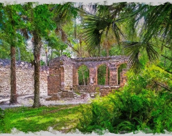 Sugar Mill Ruins wall art/Painterly/New Smyrna Beach/Florida/Seminole Wars/Historic Places/Hidden Dream/photo paper/acrylic/canvas/metal
