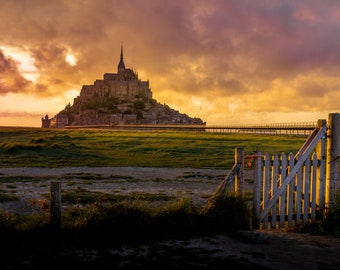 Mont St Michel wall art/island/medieval/abbey/France/travel poster/home office décor/castle/knights/paper/canvas/acrylic/metal