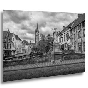 Bruges Belgium Black and White Canal Print – St John Nepomuk, Church of Our Lady