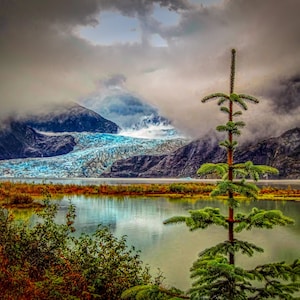 Alaska&#39;s Mendenhall Glacier Print, Blue Ice Wall Art, Canvas Print, Nature Landscape, Calm Wilderness Decor, High Quality Canvas