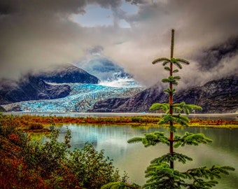 Mendenhall Glacier wall art/Juneau/Alaska/Blue Ice/Nature/Little Ice Age/Long Buried Landscape/Wilderness/Sunset/Print/Canvas/Acrylic/Metal