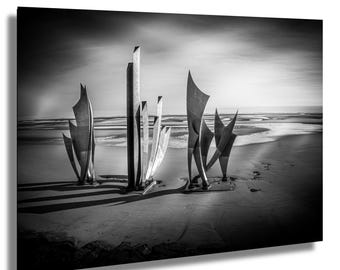 Omaha Beach WWII Black-White Wall Art, Normandy D-Day Memorial Print