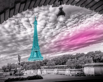 Eiffel Tower wall art/Bir-Hakeim Bridge/Paris/France/sunset/abstract art/travel/poster/vacation/tourist poster/paper/canvas/acrylic/metal