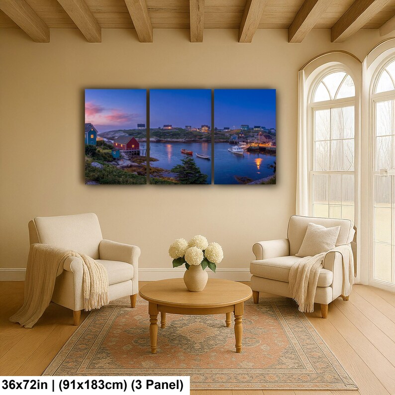 Peggys Cove Print, Blue Hour Panoramic Wall Art, Coastal Metal Triptych ...