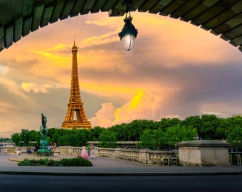 Eiffel Tower wall art/Bir-Hakeim/Bridge/Paris/France/Sunrise/sunset/travel/poster/anniversary/gift/Europe/Vacation/tourist poster/canvas