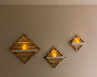 Wood Diamond Shaped Pebble Stoned Shelves