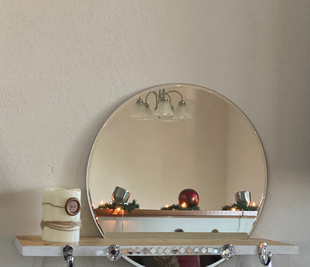 Round Mirror Shelf W/ Hooks Etsy