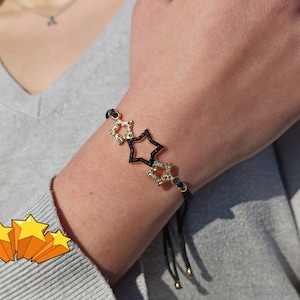 3 Star Bracelet, Black and White Stars Jewelry, Gold Plated Star , Variety of Colors, Gift for Her