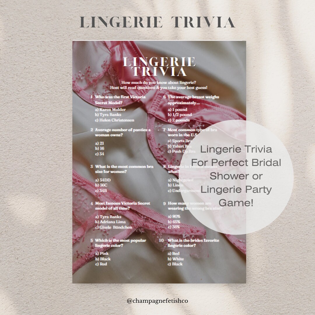 Lingerie Trivia, Bridal Shower Game, Lingerie Party Game, Bachelorette ...