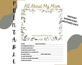 PRINTABLE All About My Mom with Picture - Instant download letter size