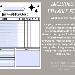 DIGITAL PRINTABLE FILLABLE Chore Chart | Responsibility Chart | Pdf ...