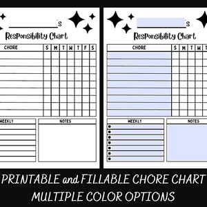 DIGITAL PRINTABLE FILLABLE Chore Chart | Responsibility Chart | Pdf ...