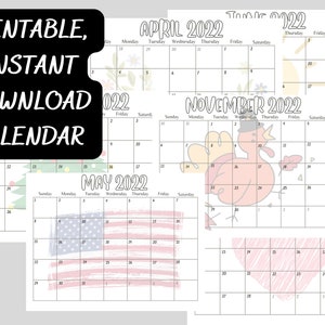 PRINTABLE 2022-2023 CALENDAR Full Year Themed Calendar pdf and png calendar April 2022 May 2022 June 2022 2022 Calendar image 1