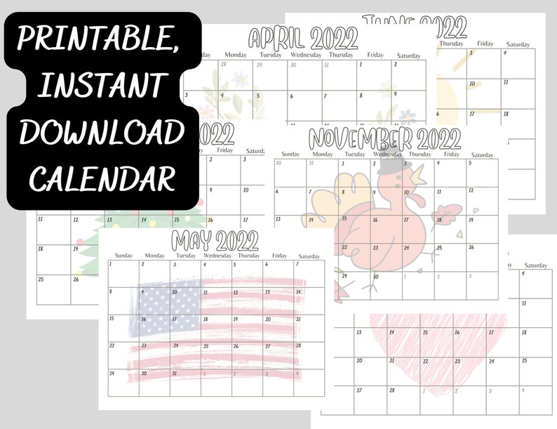 PRINTABLE 2022-2023 CALENDAR Full Year Themed Calendar pdf and png calendar April 2022 May 2022 June 2022 2022 Calendar image 1