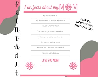 PRINTABLE All About My Mom - Instant download letter size