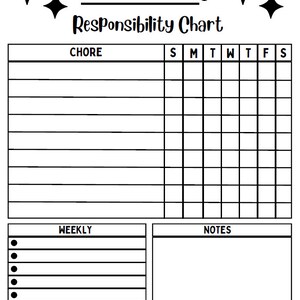 DIGITAL PRINTABLE FILLABLE Chore Chart Responsibility Chart - Etsy
