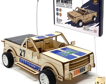 DIY Wooden RC Truck Model Kit: Solar STEM Toy with Remote