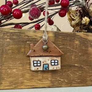 Rustic ceramic Christmas cottage house hanging decoration ornament