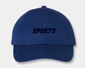Sports Hat. Trendy dad cap with custom quality embroidery. Personalize your cap and thread colors. Perfect gift for sports fans.