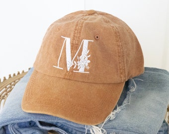 Monogram Hat with Flower Initials. Custom Cap Gift idea for sisters. Bday Gift for Friend Bridesmaid Bachelorette Party