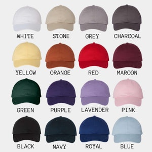 May include: A collection of 16 baseball caps in various colors, including white, stone, grey, charcoal, yellow, orange, red, maroon, green, purple, lavender, pink, black, navy, royal, and blue.