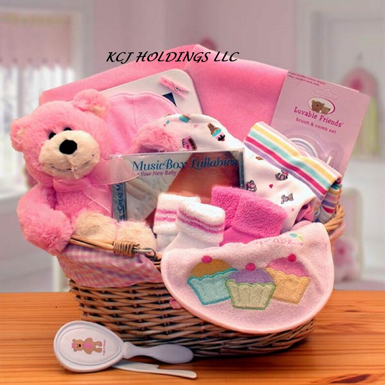 Simply the Baby Basics New Baby Gift Basket in Pink or Blue Baby Shower