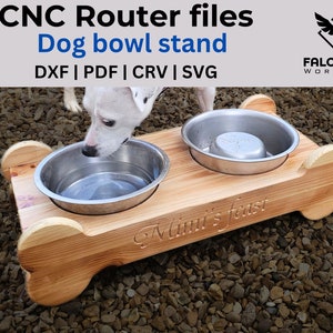 Projectbestanden van CNC-routers. Hondenbakstandaard, hondenvoerstandaard, kattenkomstandaard.
