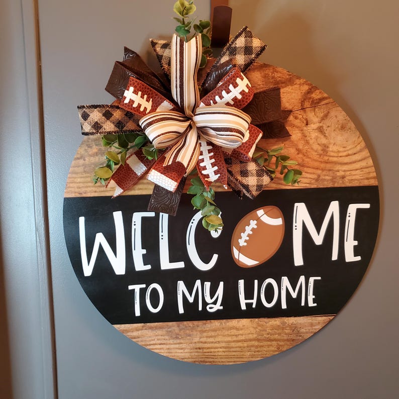 Welcome Football Sign | Football Decor | Front Door Decor | Fall Door Hanger | Football Wreath | Fall Welcome Sign | Fall Door Hanger | Fall image 1