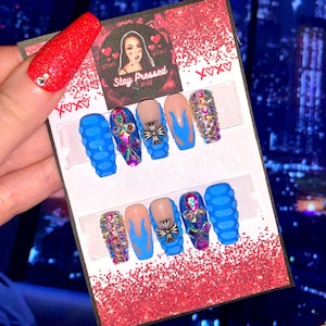 Unhas de gel press on | Unhas personalizadas | Nail art pintada à mão | Unhas press on reutilizáveis | Unhas postiças com cola | Vem com um kit de preparação grátis