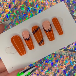 Hand Painted Gel Press On Nails: Custom Halloween Nail Art, Free Prep Kit