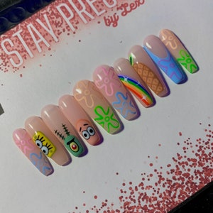 Gel Press On Nails | Custom Nails | Hand Painted Nail Art | Reusable Press Ons | Fake Glue On Nails | Comes With a Free Prep Kit