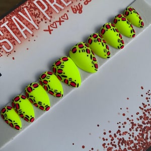 Hand Painted Gel Press On Nails: Custom Reusable Fake Nails with Prep Kit