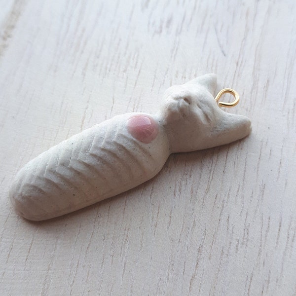 Pendentif Amulette Chat, statuette en céramique émaillée