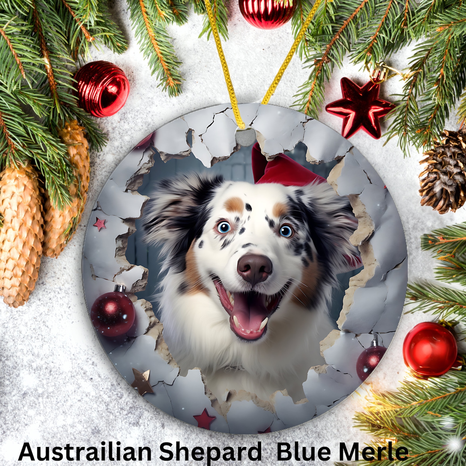 Australian Shepherd Christmas Tree Ornaments, 3 Inch Ceramic 3
