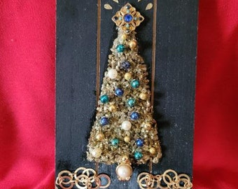 Crushed Glass Christmas Tree Art: Handmade Jewel Decor (5x8)