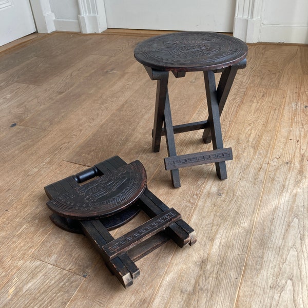 Peruvian vintage small foldable stool. 2 Available