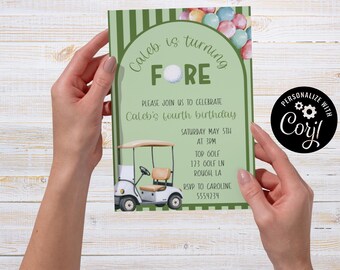 Golf, Fourth Birthday Party Invitation, Editable Party Card (5x7) (Digital Download)