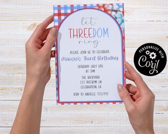 American, Third Birthday Invitation, Editable Party Card (5x7) (Digital Download)
