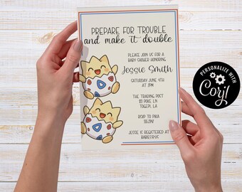 Anime Twins Baby Shower Invitation, Editable Party Card (5x7) (Digital Download)